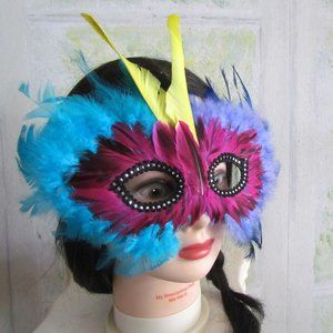 HALLOWEEN MASK, BRIGHT FEATHERS for MASKED BALL, MARDI GRAS, MASQUERADE, PARTY